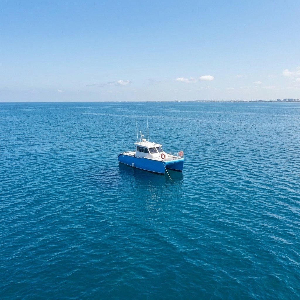 Twin Hull Boat Navigating Choppy Ocean Waters