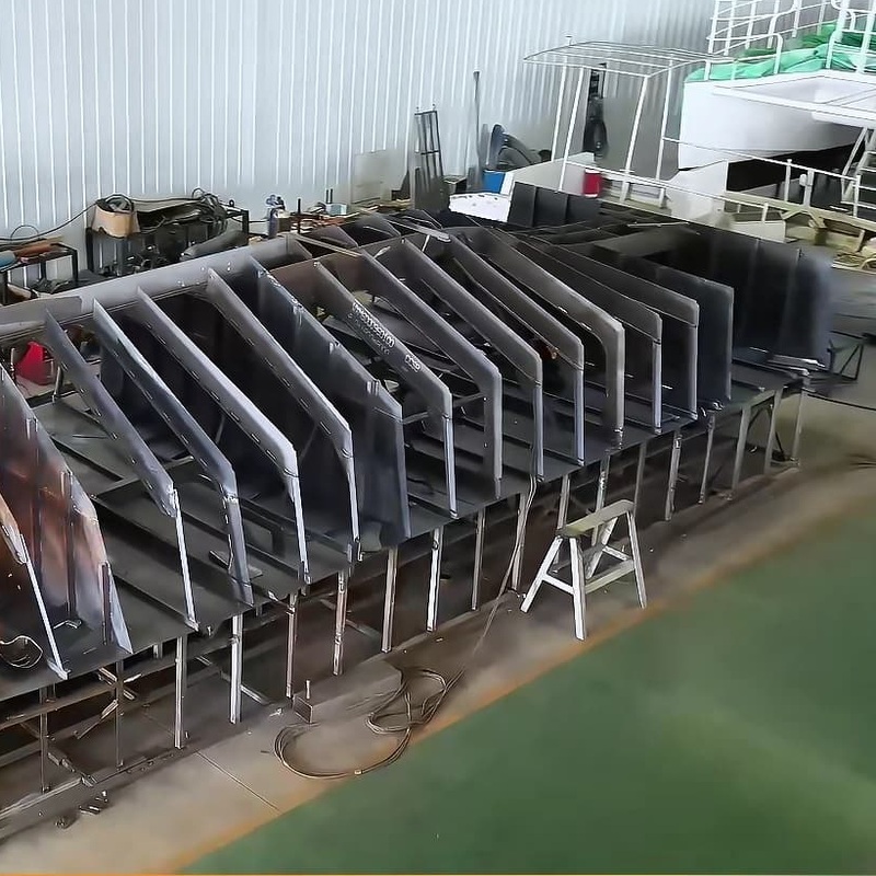 Steel passenger vessel under construction in the shipyard